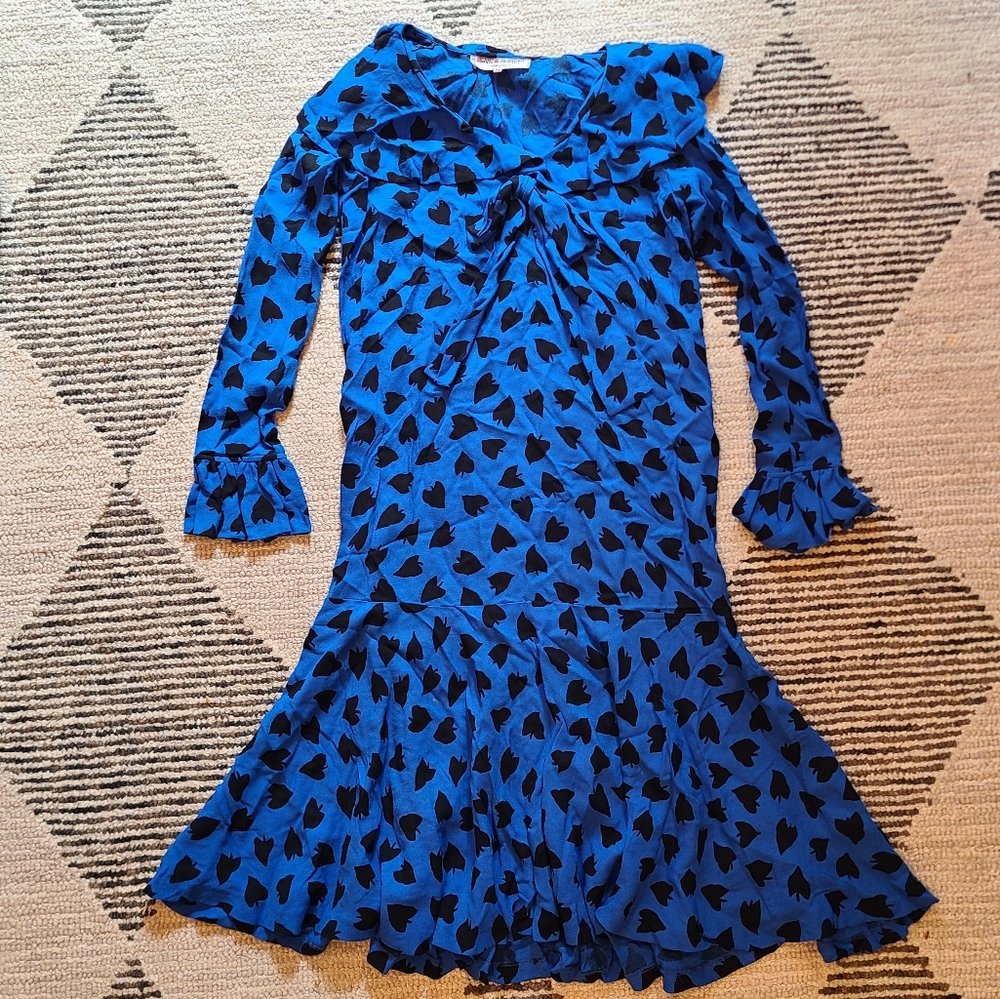 Saint Laurent Rive Gauche Yves Saint Laurent Vtg Drop Waist Dress Blue Ruffles